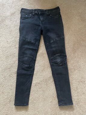 True Religion Black Skinny Moto Jeans